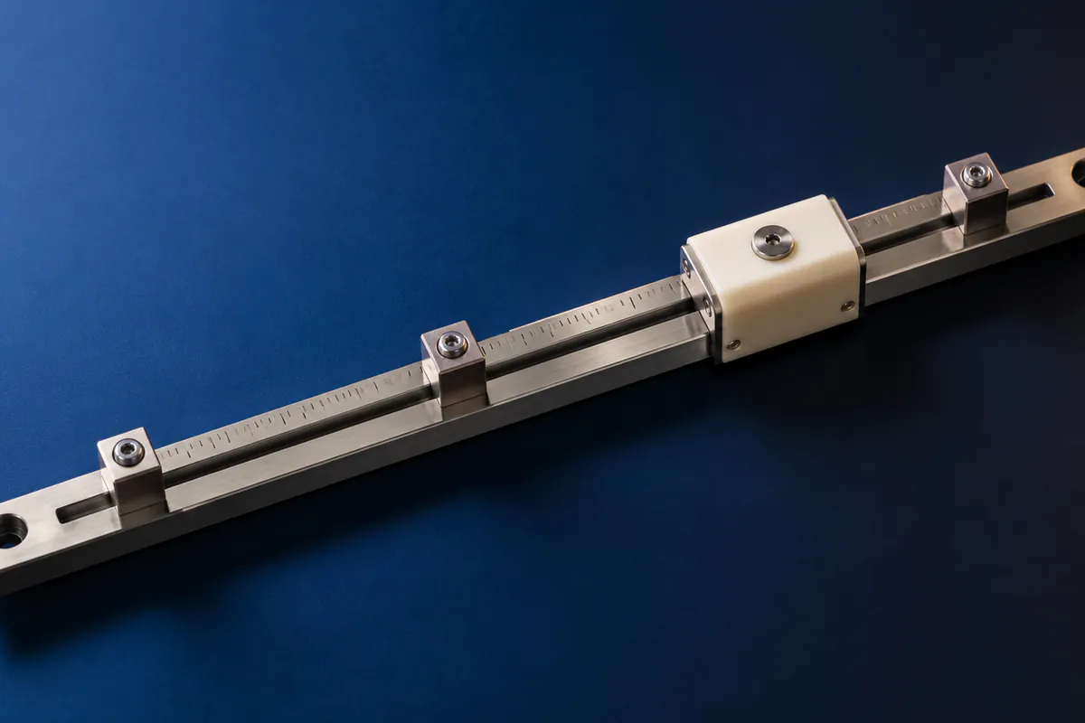 Steel calibration rail with an ivory sliding gauge