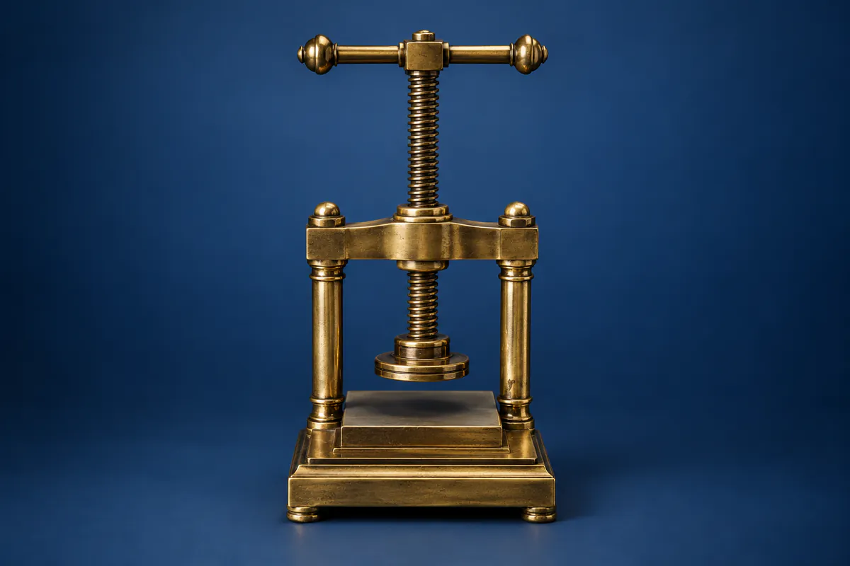 Brass screw press with a circular stamp plate